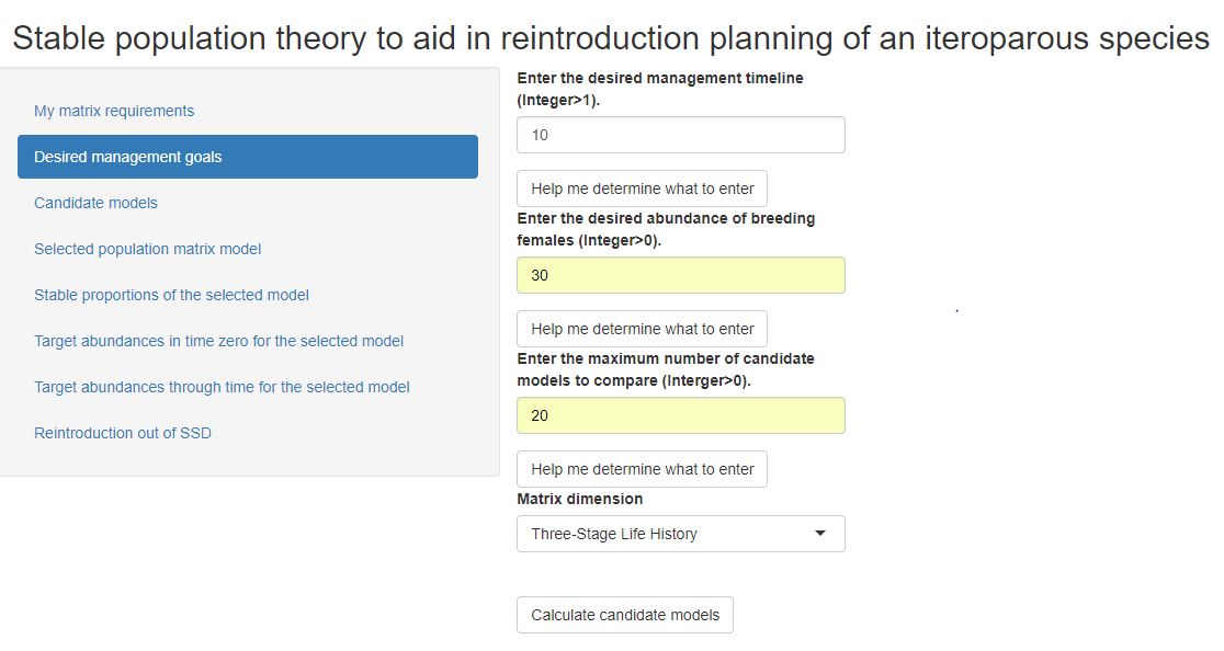 Image displaying entry for calculating user defined management goals