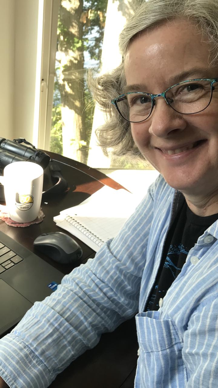 Rachel at her computer