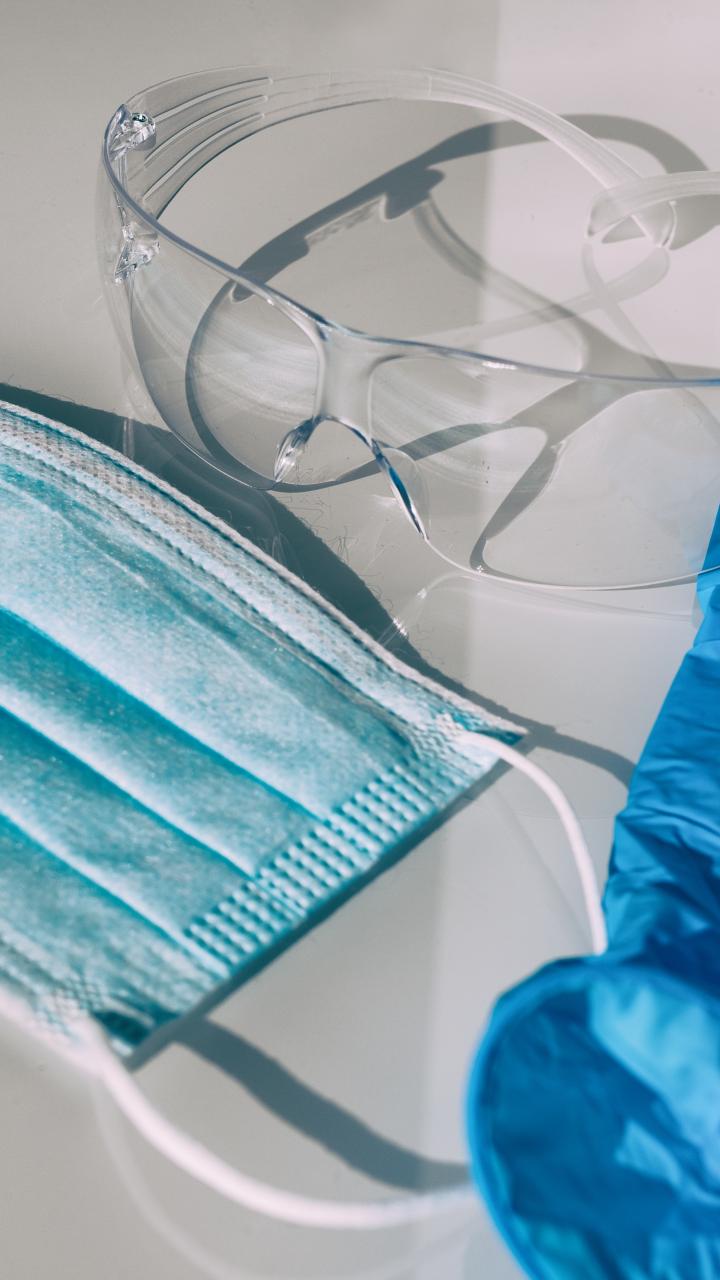 mask, gloves and safety glasses