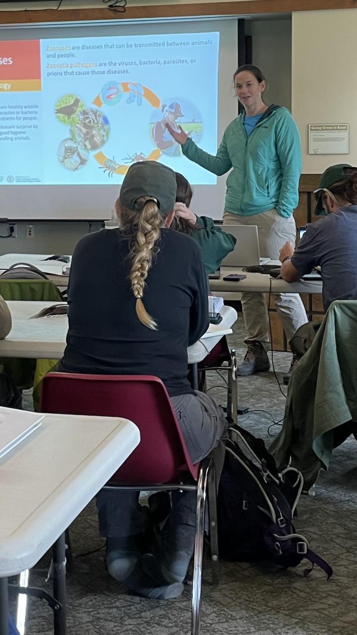 Dr Bloodgood discussing why bird banding is important