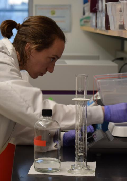 Dr. Kaganer preparing reagents for diagnostic testing