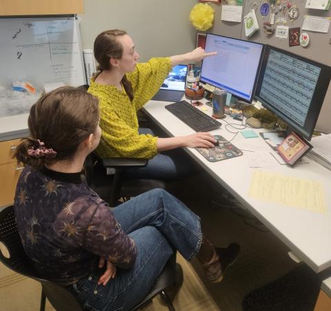 Analyzing test results with CWHL student (and current DVM student), Alyssa Kozcan.