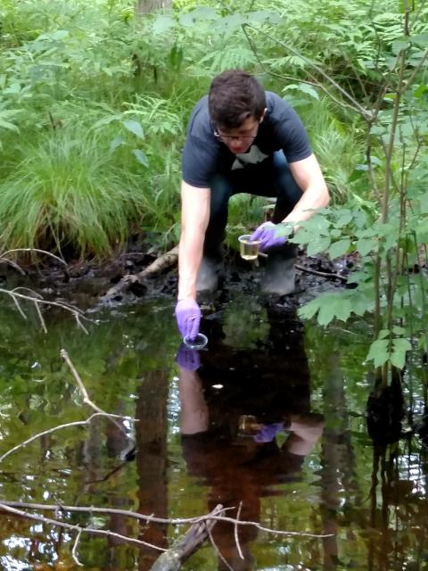  collecting water samples for eDNA testing