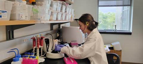 woman processing sample in a lab