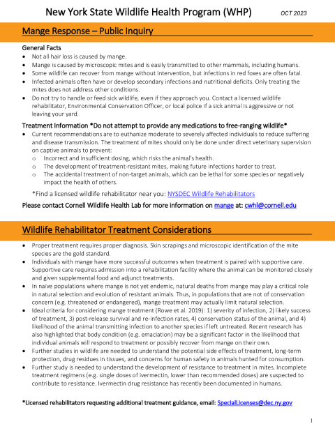 NYS WHP Mange Response Guidance