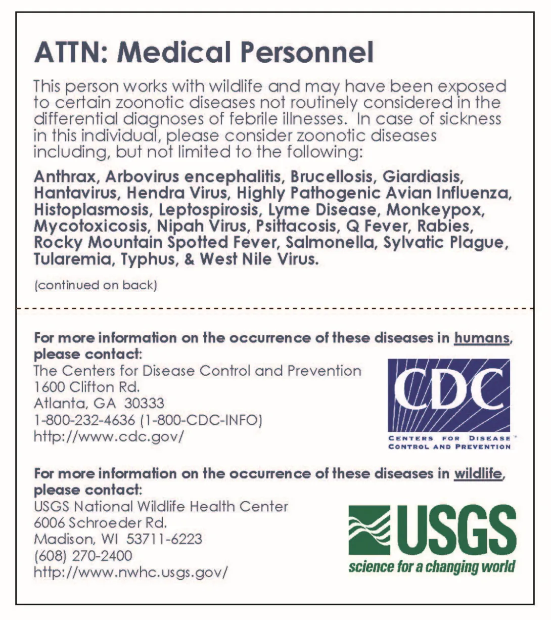 Thumbnail of Medical Wallet Card_USGS CDC