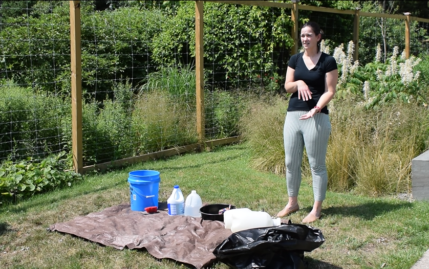 Dr Bloodgood showing a cleanup station after field outbreak investigation during a DEC Wildlife Health workshop