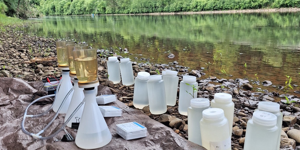 Bottles of water collected and filtered for pathogen and cryptic species detection using eDNA techniques